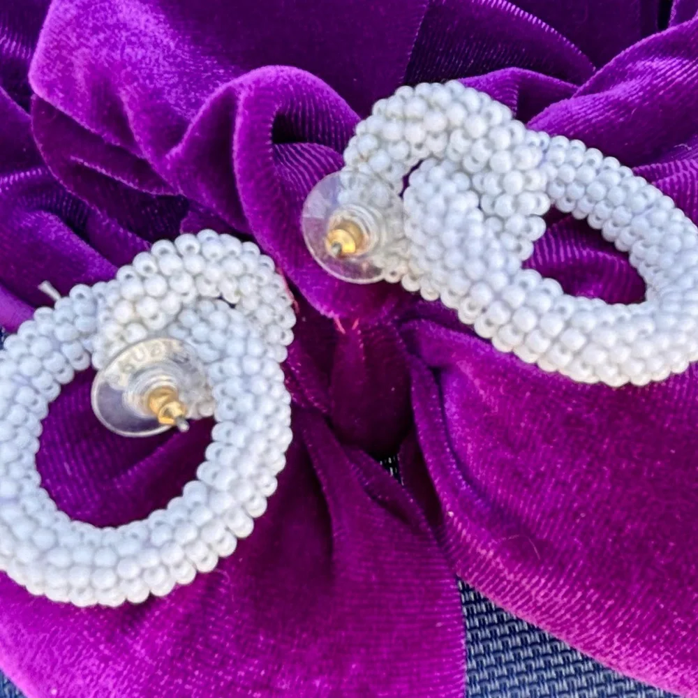 Uncommon James White Hoop Earrings Interlocking Beaded Cool Girl Chic